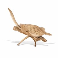 10" x 14" Natural Wood Carved Turtle Statue