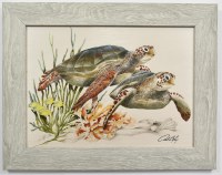 14" x 18" Two Sea Turtles Coastal Gel Textured Print in a Gray Wash Frame by Art LaMay