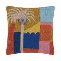 16" Sq Multicolor Abstract Palm Tree Decorative Hooked Pillow