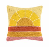 16" Sq Multicolor Modern Sunset Decorative Hooked Pillow