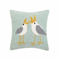 10" Sq Seagulls Decorative Hooked Pillow