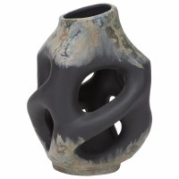 12" Black and Taupe Open Twist Ceramic Vase