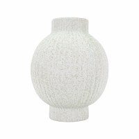 10" Distressed White Textured Ribbed Ceramic Vase