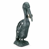 16" Metal Verdigris Pelican Carrying a Fish