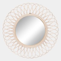 35" Round Whitewash and Natural Wicker Mirror