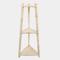 37" White Wash and Natural Rattan Three Shelves Triangle Shelf