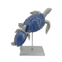 16" Navy and Silver Sea Turtlke Statue on a Base