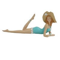 13" Green Beach Lady Bathing Beauty Lying Wearing a Hat
