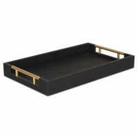 10" x 16" Black Vinyl Tray With Gold Handles