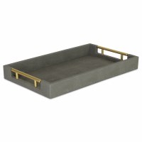 10" x 16" Gray Vinyl Tray With Gold Handles