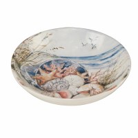 13" Round Coastal Landscape Ceramic Low Bowl