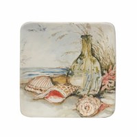 6" Sq Coral Coastal Landscape Ceramic Plate