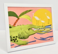 9" x 11" Alligator With Birds Framed Decorative Tile