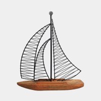 20" Black Wire and Brown Wood Sailboat