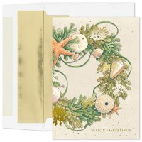 8" x 6" Box of 16 Shell Wreath Holiday Cards