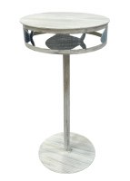 12" Round Distressed White and Blue Fish Band End Table
