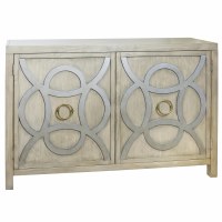 54" Distressed White and Silver Two Door Credenza