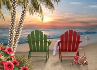 Box of 16 Velvet Touch Red and Green Beach Chairs Christmas Cards size 6" x 8"