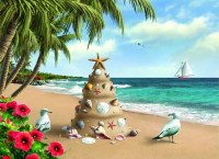 Box of 16 6" x 8" Velvet Touch Shell Tree on the Beach Christmas Cards