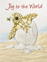 Box of 10 Turtle Hatching Joy to the World Christmas Cards size 6" x 4"