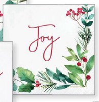 5" Square "Joy" Pine and Holly Beverage Napkins