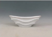 16" Distressed White Grooved Oval Polyresin Bowl