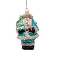 Blue Santa Holding a Starfish Coastal Glass Ornament