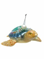 Green Bling Sea Turtle Coastal Polyresin Ornament