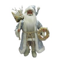 Blue Coastal Santa Holding a Wreath