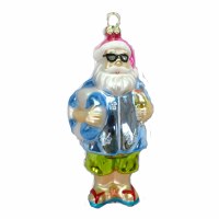 Tropical Santa Wearing a Blue Shirt Glass Ornament