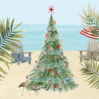 5" Square Christmas Tree on the Beach Beverage Napkins