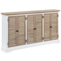 62" Distressed White and Gray Six Shutter Doors Credenza