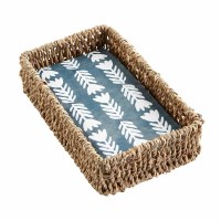 9" x 6" Blue and White Guest Towels and Seagrass Guest Towel Holder