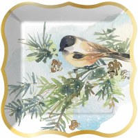 Pack of 8 7" Square Chickadees in the Snow Paper Plates