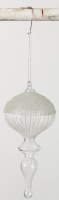 8" Clear White Lines Glass Drop Ornament