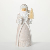 14" Beige and White Polyresin Santa Statue