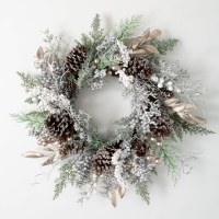 25" Round Faux Silver and White Berry and Pine Wreath