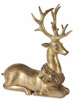 9" Gold Polyresin Deer Sitting