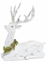 12" Distressed White Polyresin Deer Sitting Statue