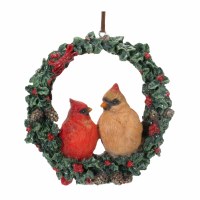 5" Polyresin Cardinal Pair in a Wreath Ornament