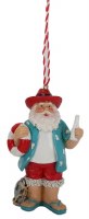 4" Santa Wearing a Blue Shirt at the Beach Ornament