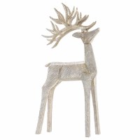 12" Gold and Beige Lines Polyresin Deer Statue