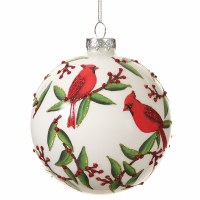 4" Cardinals Perched on Branches Design Glass Ball Ornament