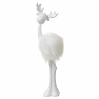 17" White Fur Body Polyresin Moose Statue