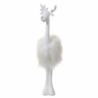 12" White Fur Body Polyresin Moose Statue