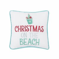 10" Sq "Christmas on the Beach" Decorative Coastal Christmas Pillow