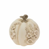 4" Beige Floral Polyresin Pumpkin