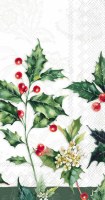 9" x 5" Green Holly and Red Berries Guest Towels