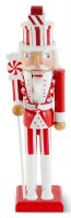 15" Red and White Nutcracker Holding a Staff Statue