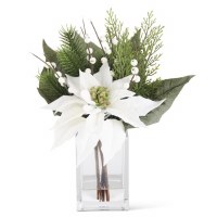11" White Pointsettia and Pine in a Vase Arrangement